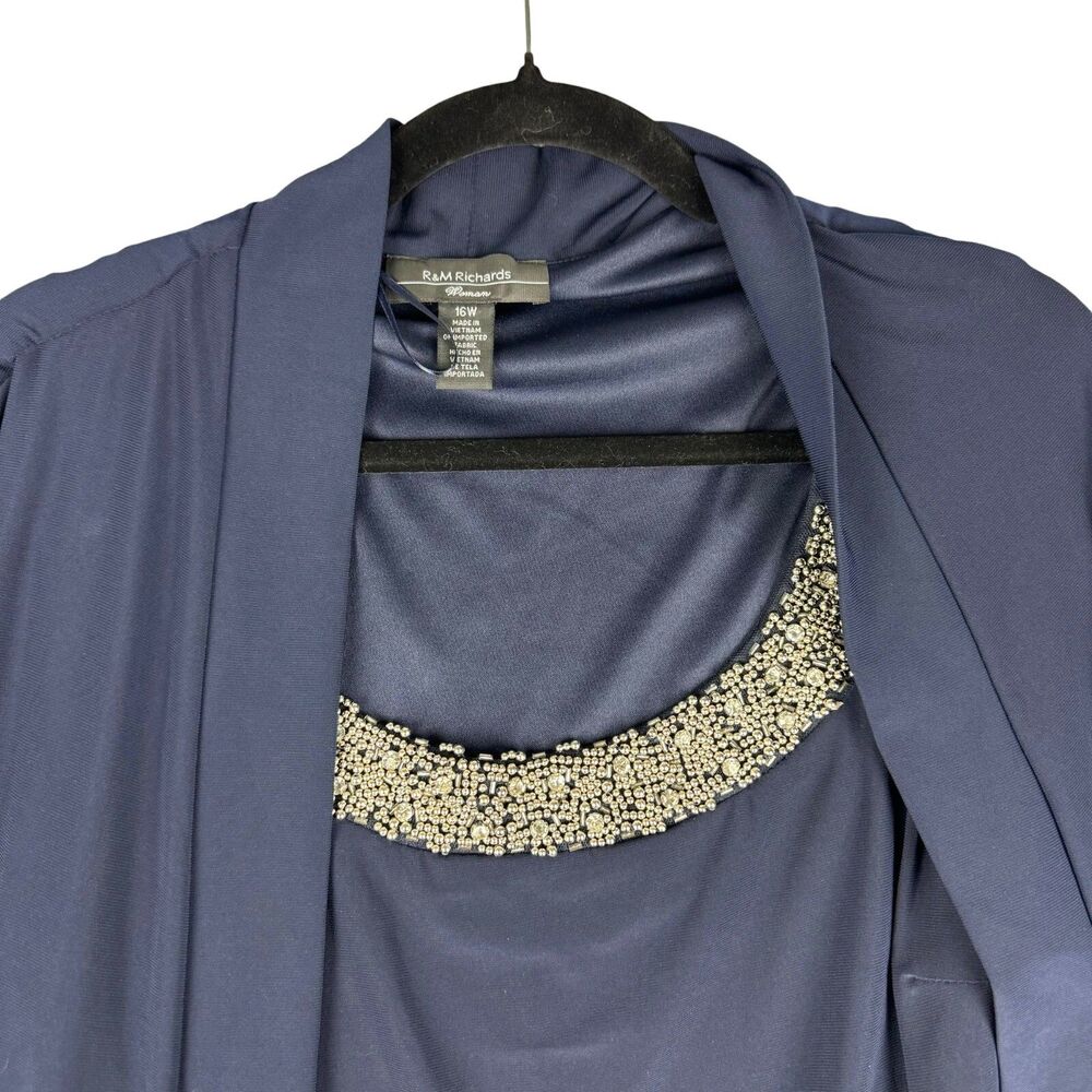 R&M Richards Jacket Cardigan Women 16W Blue 2 Piece Set Embellished Neckline NWT - Picture 5 of 12